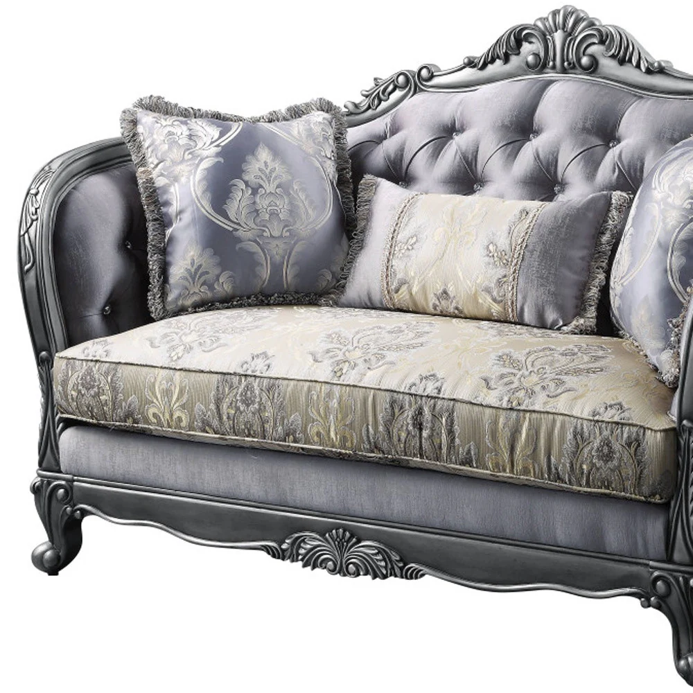 65" Gray Silver And Platinum Silk Blend Love Seat And Toss Pillows By Homeroots - Image 4