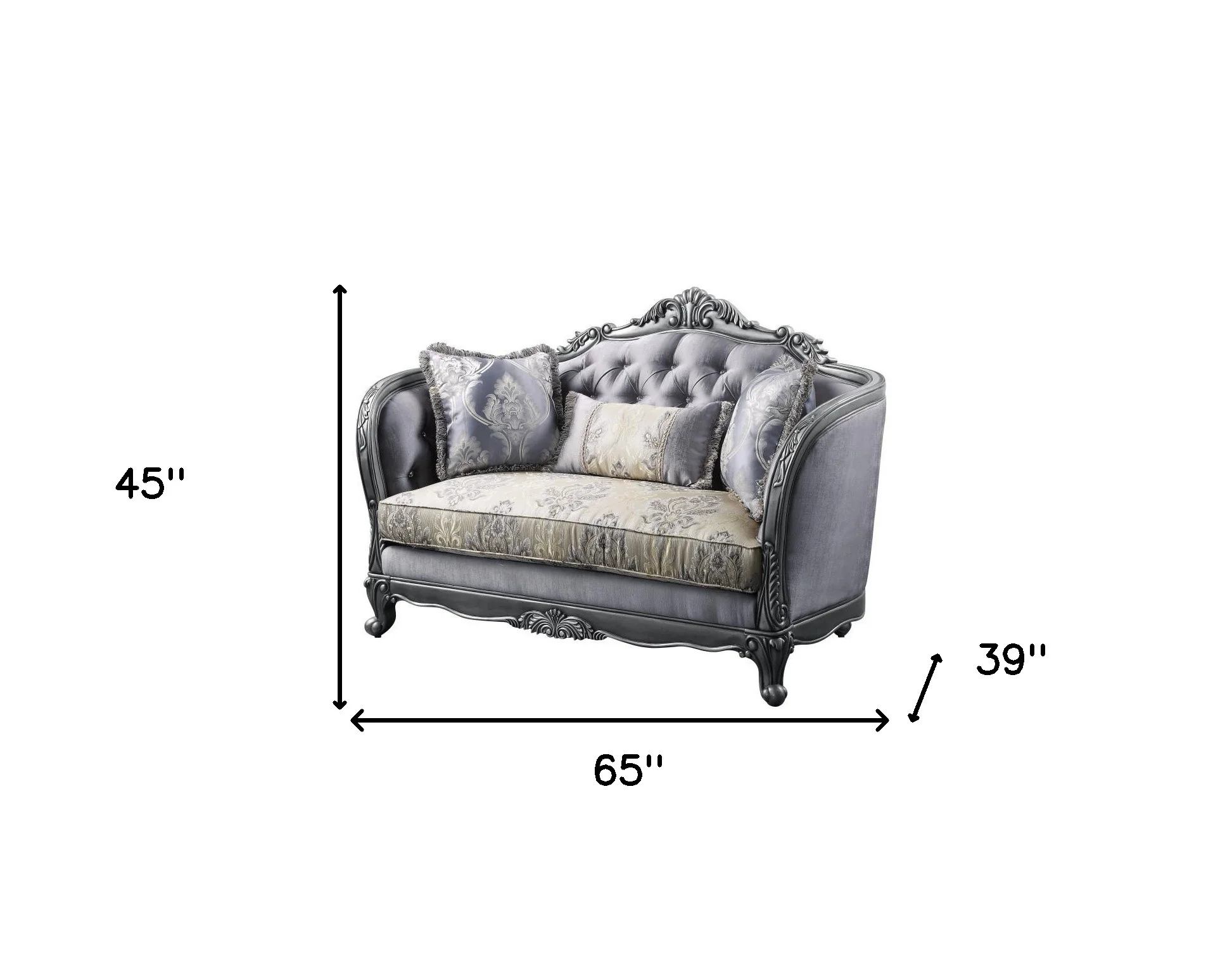 65" Gray Silver And Platinum Silk Blend Love Seat And Toss Pillows By Homeroots - Image 5