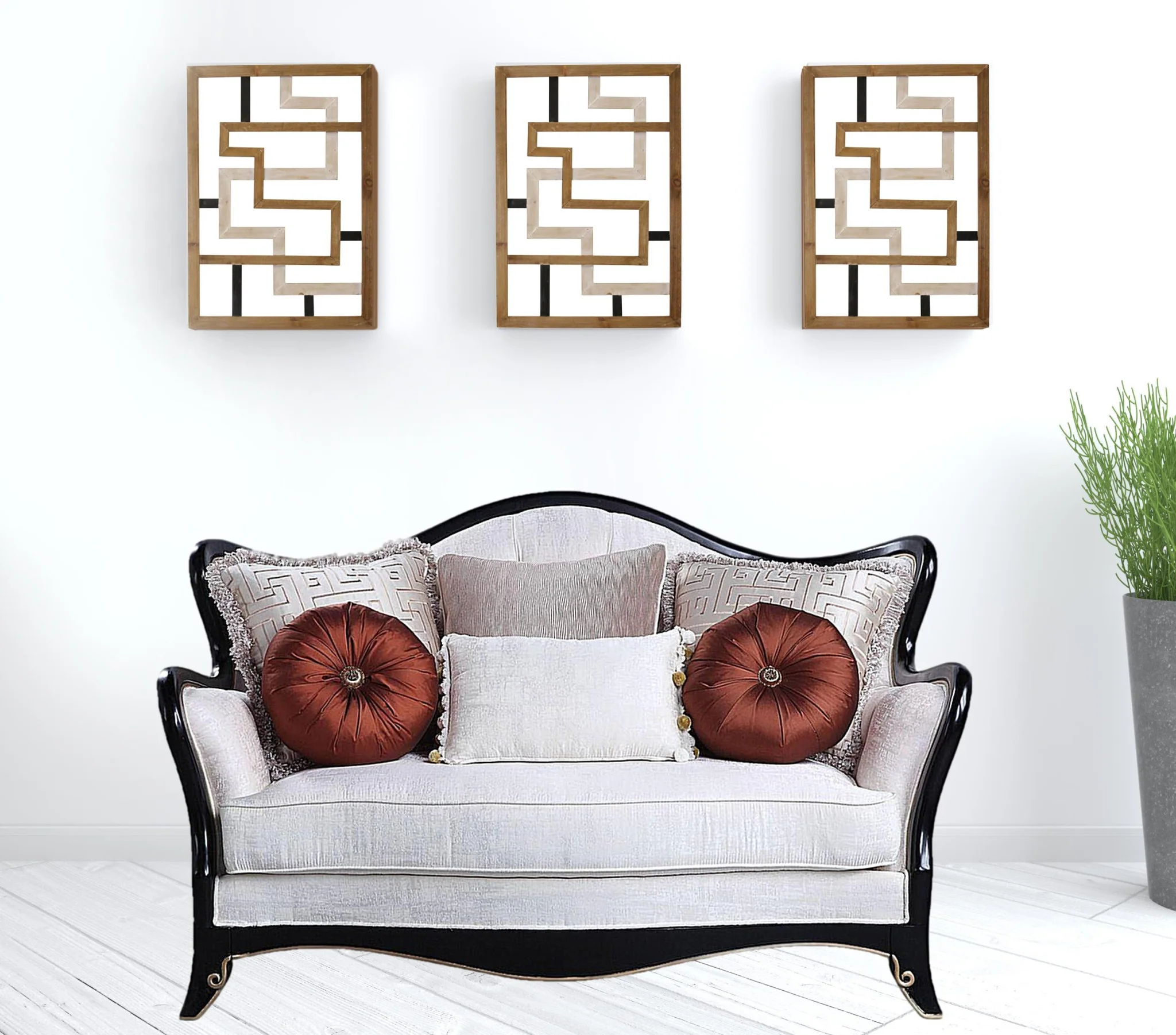 66" Beige And Black Cotton Blend Love Seat And Toss Pillows By Homeroots - Image 2