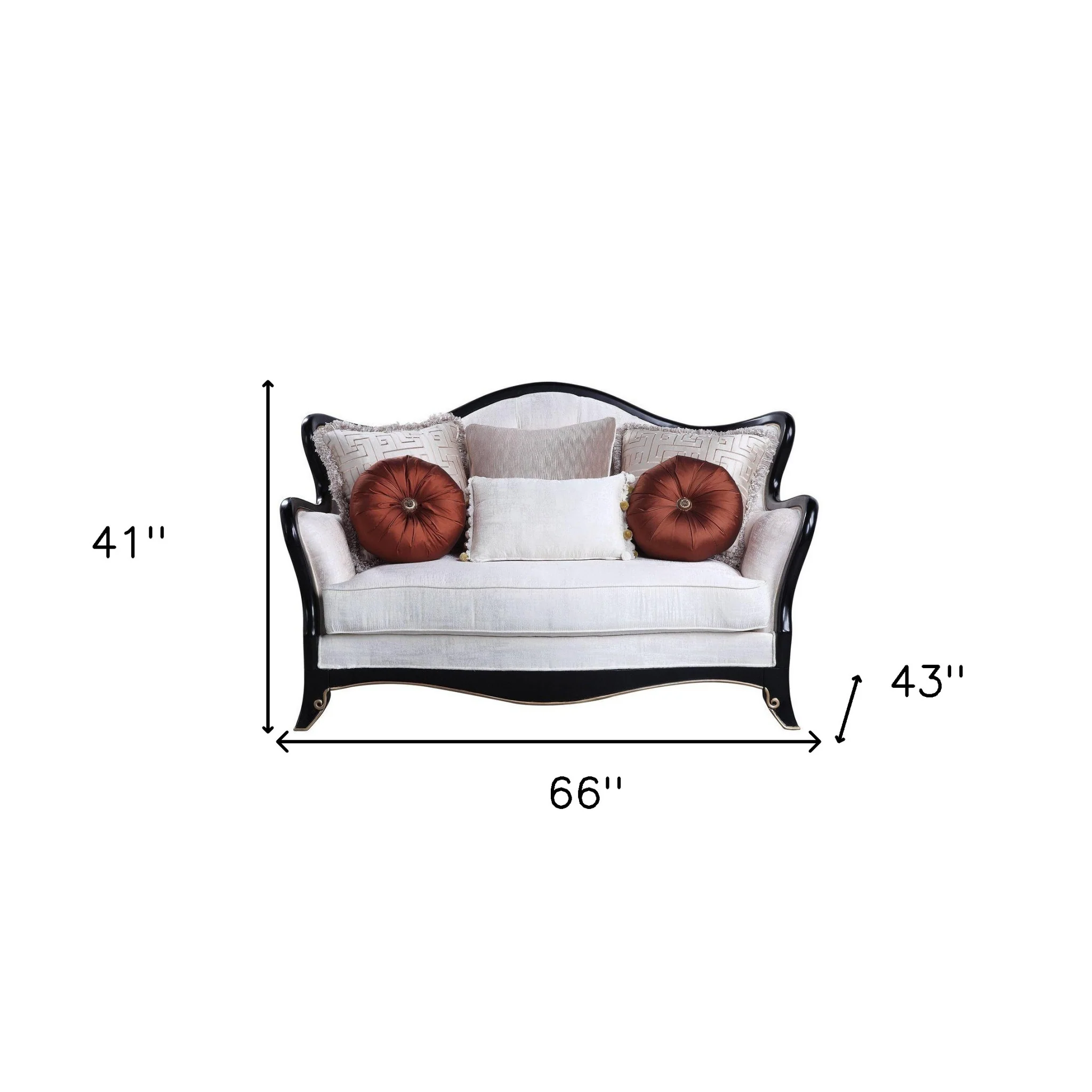 66" Beige And Black Cotton Blend Love Seat And Toss Pillows By Homeroots - Image 5