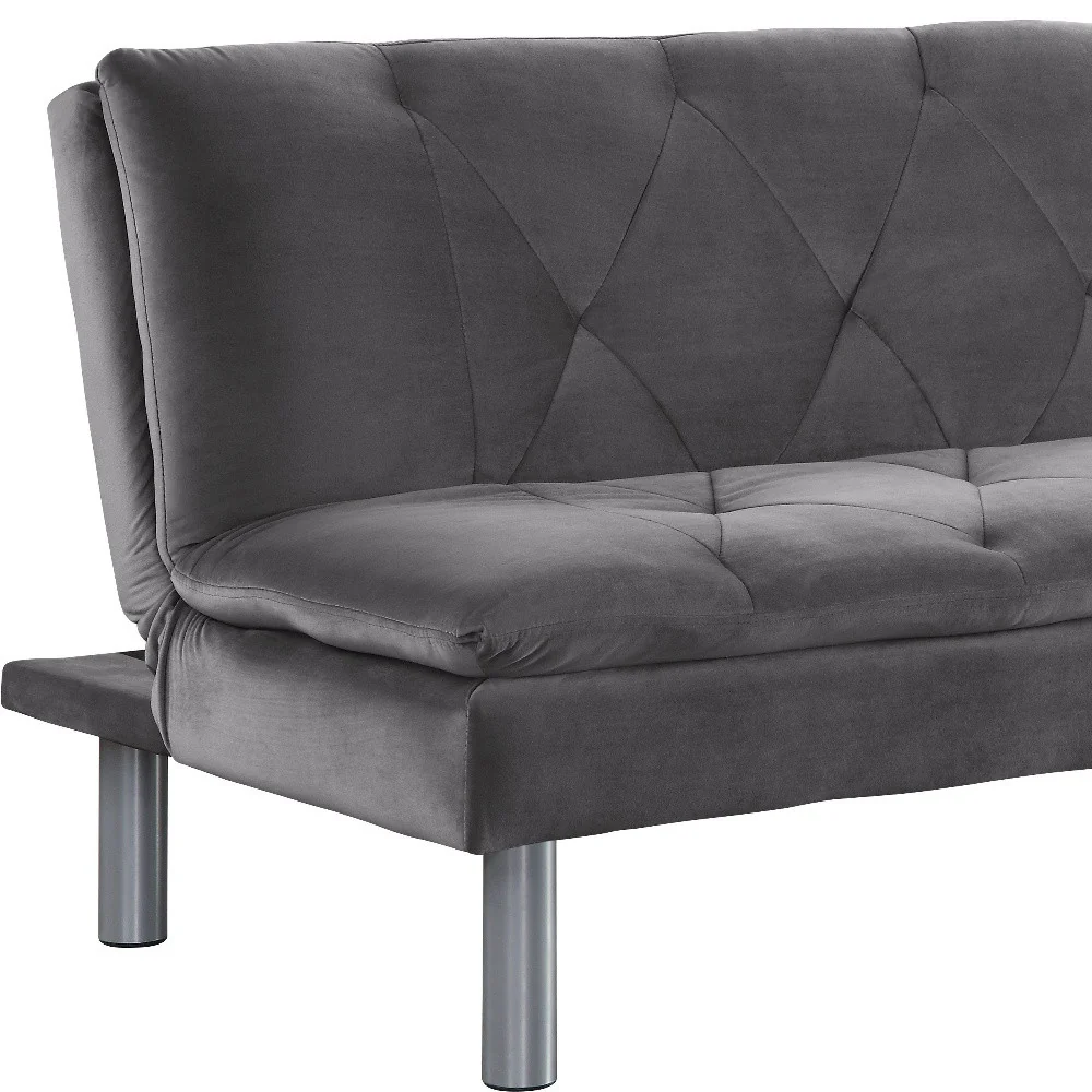 66" Gray Velvet And Silver Sleeper Sofa By Homeroots - Image 4