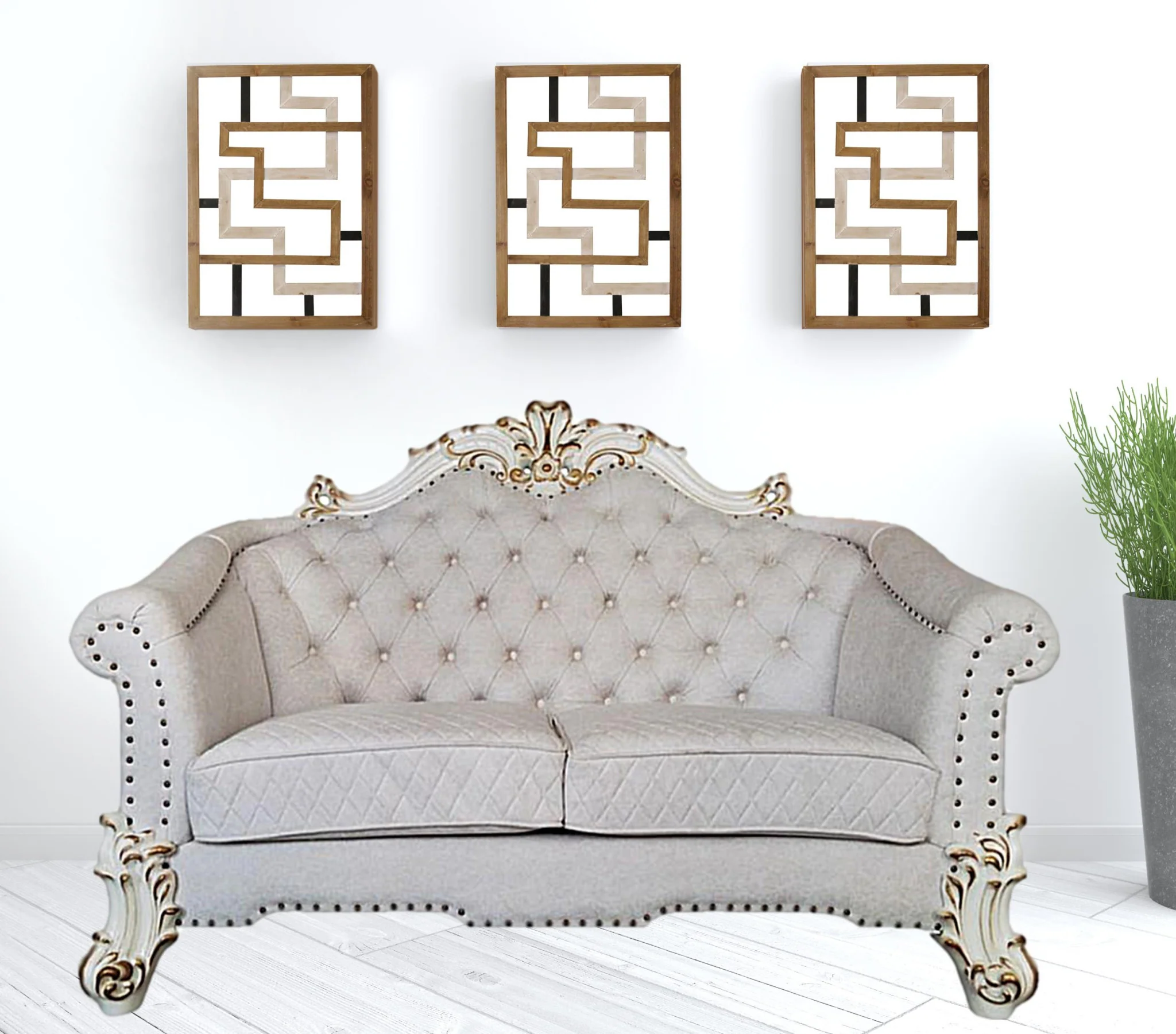 66" Two Tone Ivory And Pearl Velvet Love Seat And Toss Pillows By Homeroots - Image 2