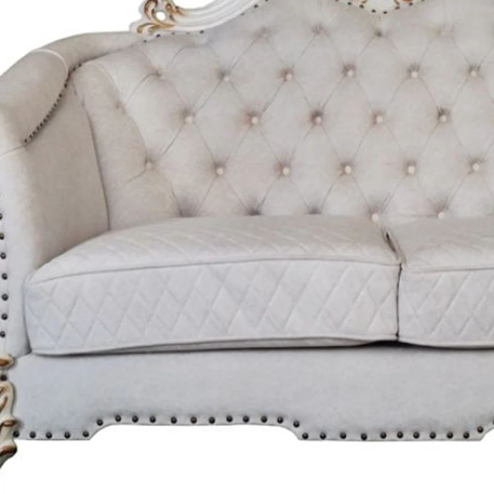 66" Two Tone Ivory And Pearl Velvet Love Seat And Toss Pillows By Homeroots - Image 3