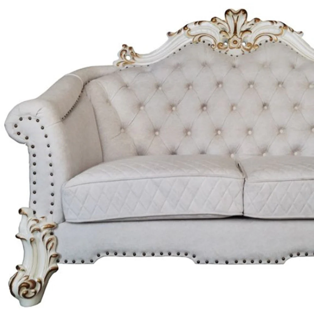 66" Two Tone Ivory And Pearl Velvet Love Seat And Toss Pillows By Homeroots - Image 4