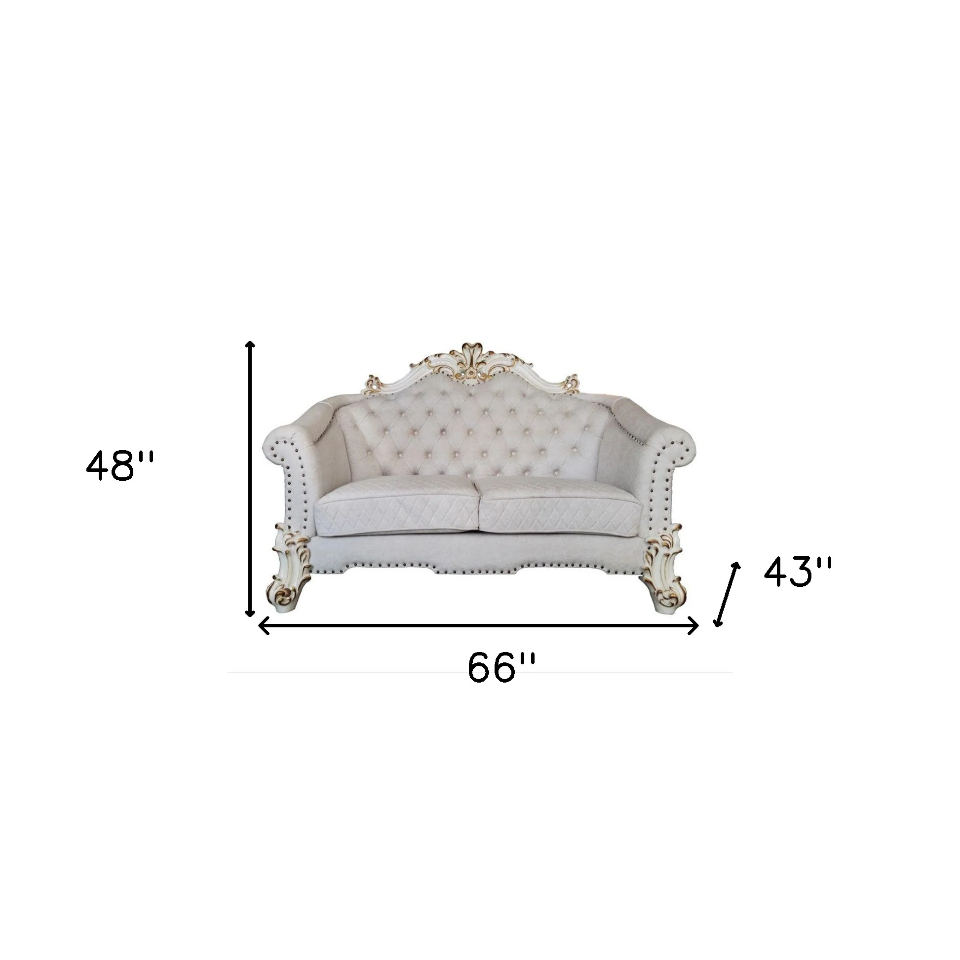 66" Two Tone Ivory And Pearl Velvet Love Seat And Toss Pillows By Homeroots - Image 5