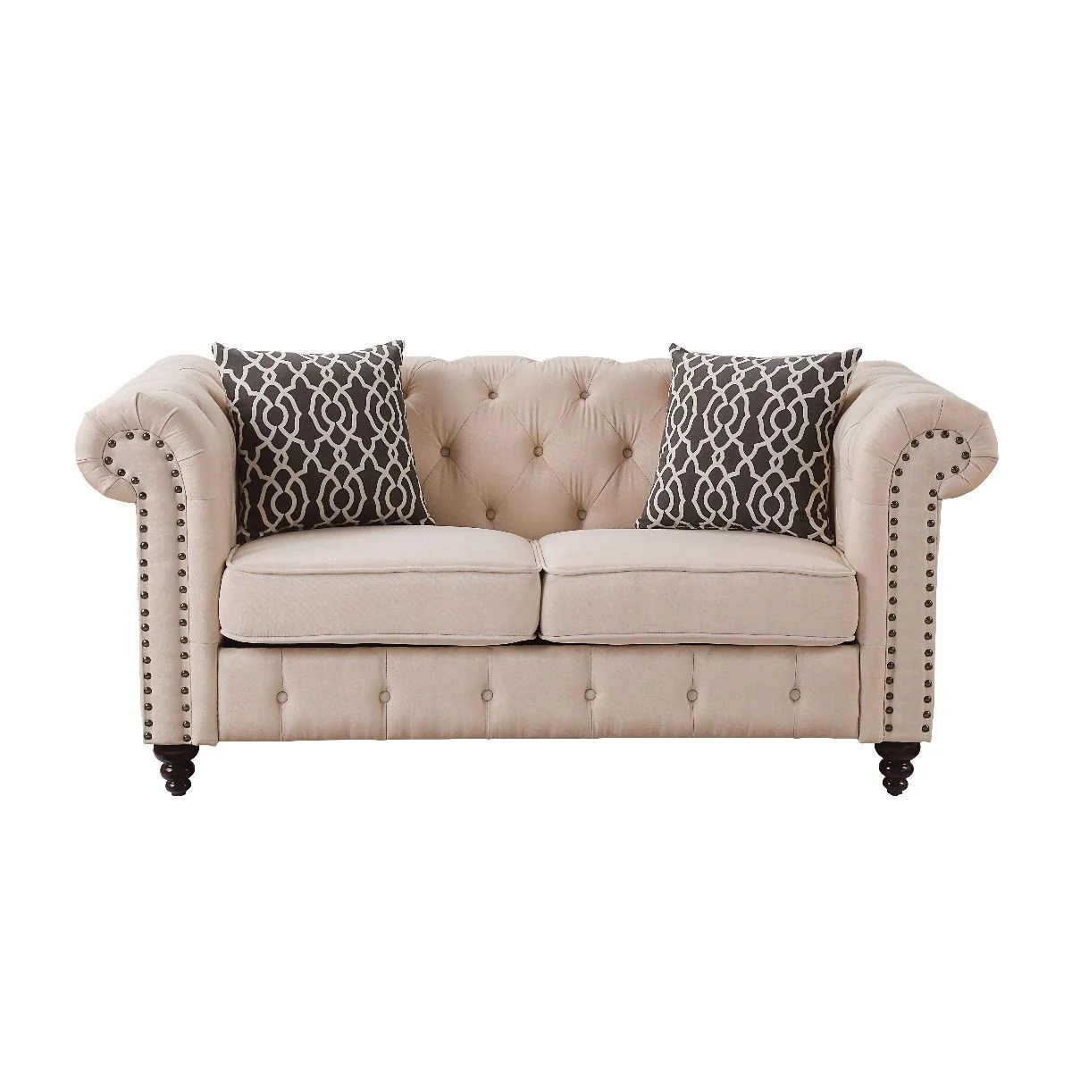 67" Beige 100% Linen And Black Love Seat By Homeroots - Image 2