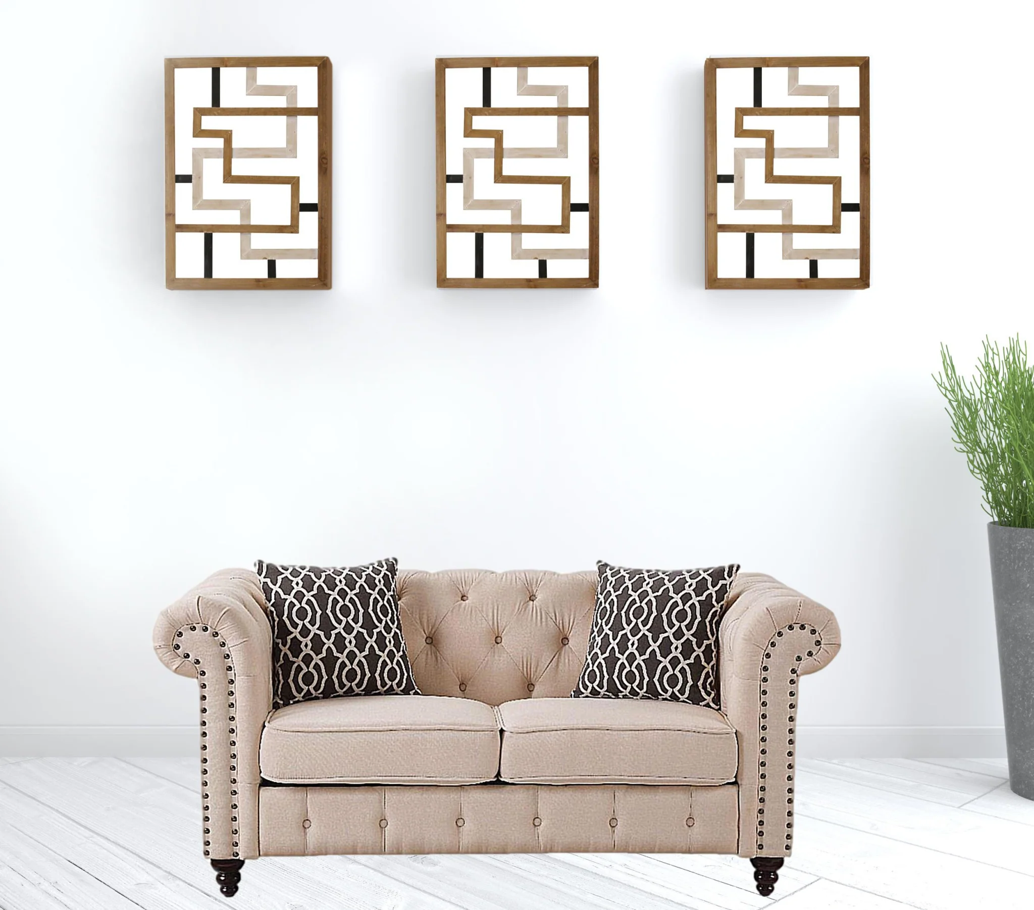 67" Beige 100% Linen And Black Love Seat By Homeroots - Image 3