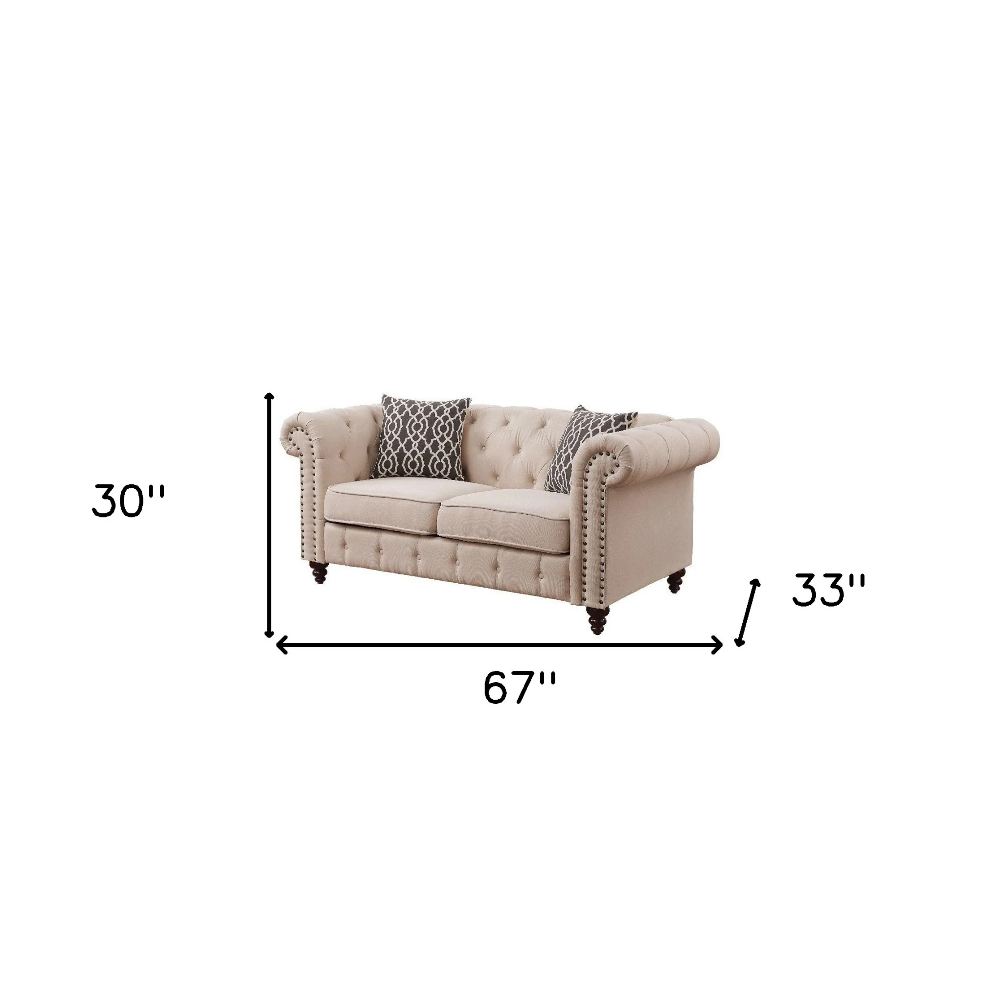 67" Beige 100% Linen And Black Love Seat By Homeroots - Image 5