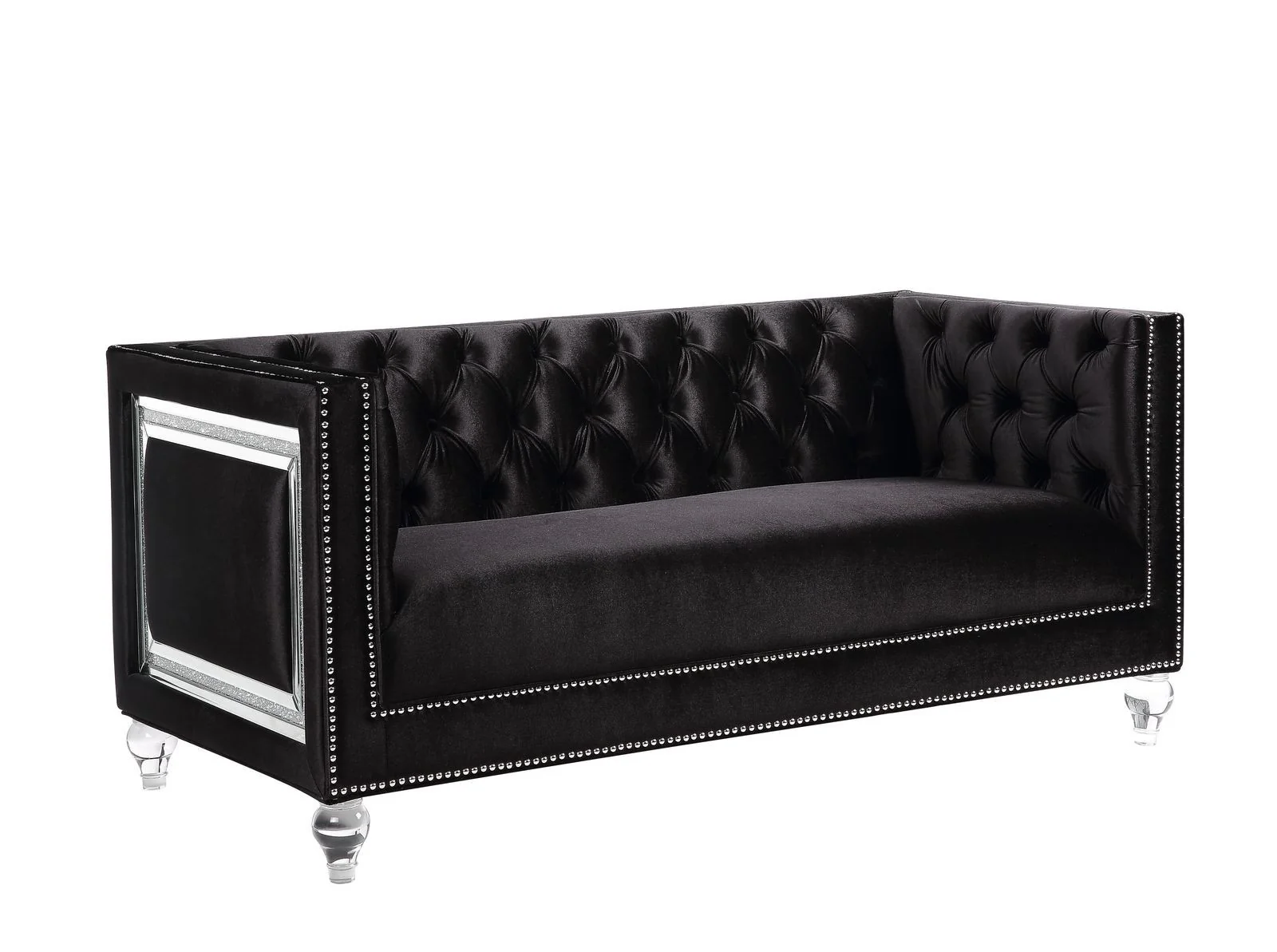 67" Black And Silver Velvet Love Seat And Toss Pillows By Homeroots - Image 2