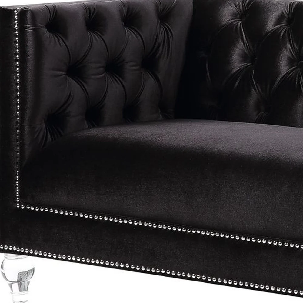 67" Black And Silver Velvet Love Seat And Toss Pillows By Homeroots - Image 4