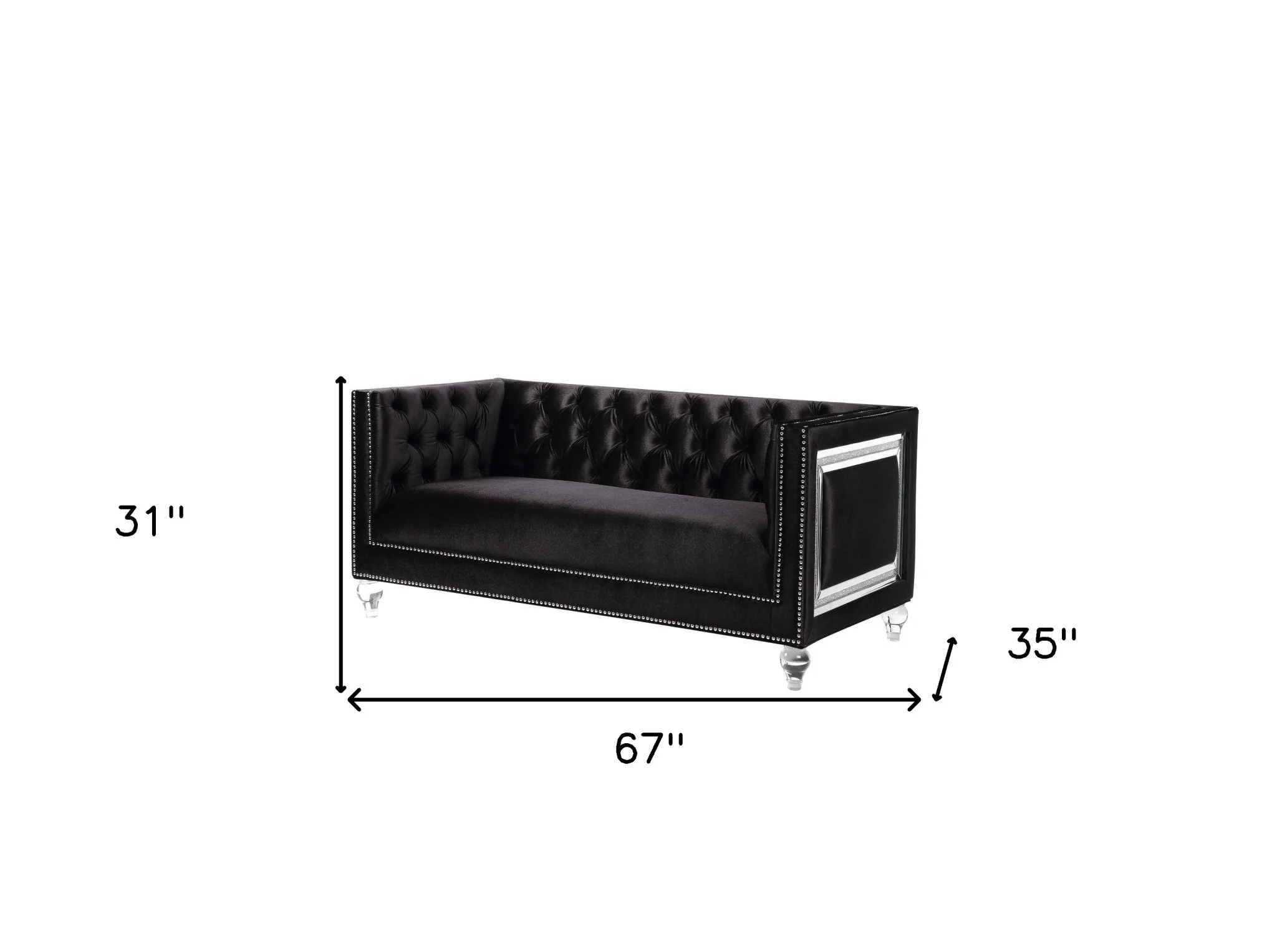 67" Black And Silver Velvet Love Seat And Toss Pillows By Homeroots - Image 5