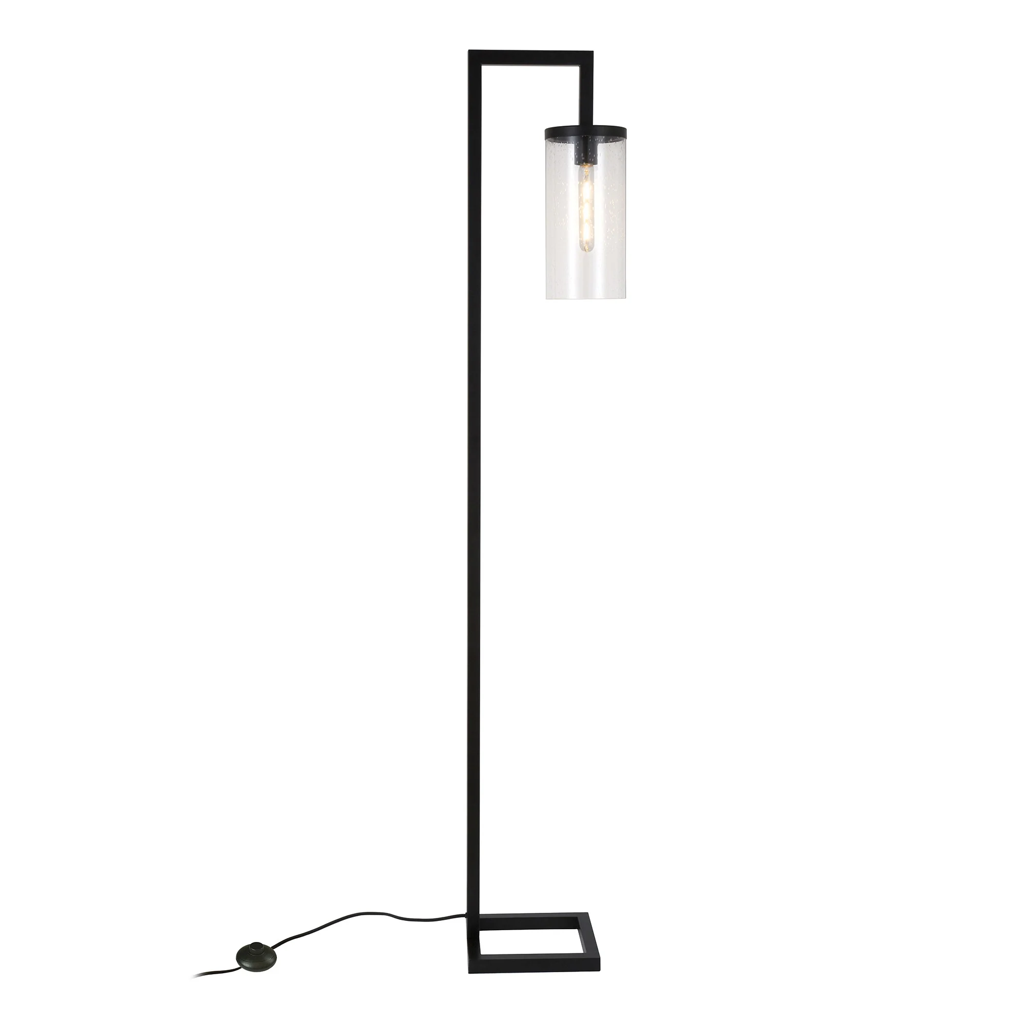 67" Blackened Bronze Modern Floor Lamp With Seeded Glass Drum Shade By Homeroots - Image 3
