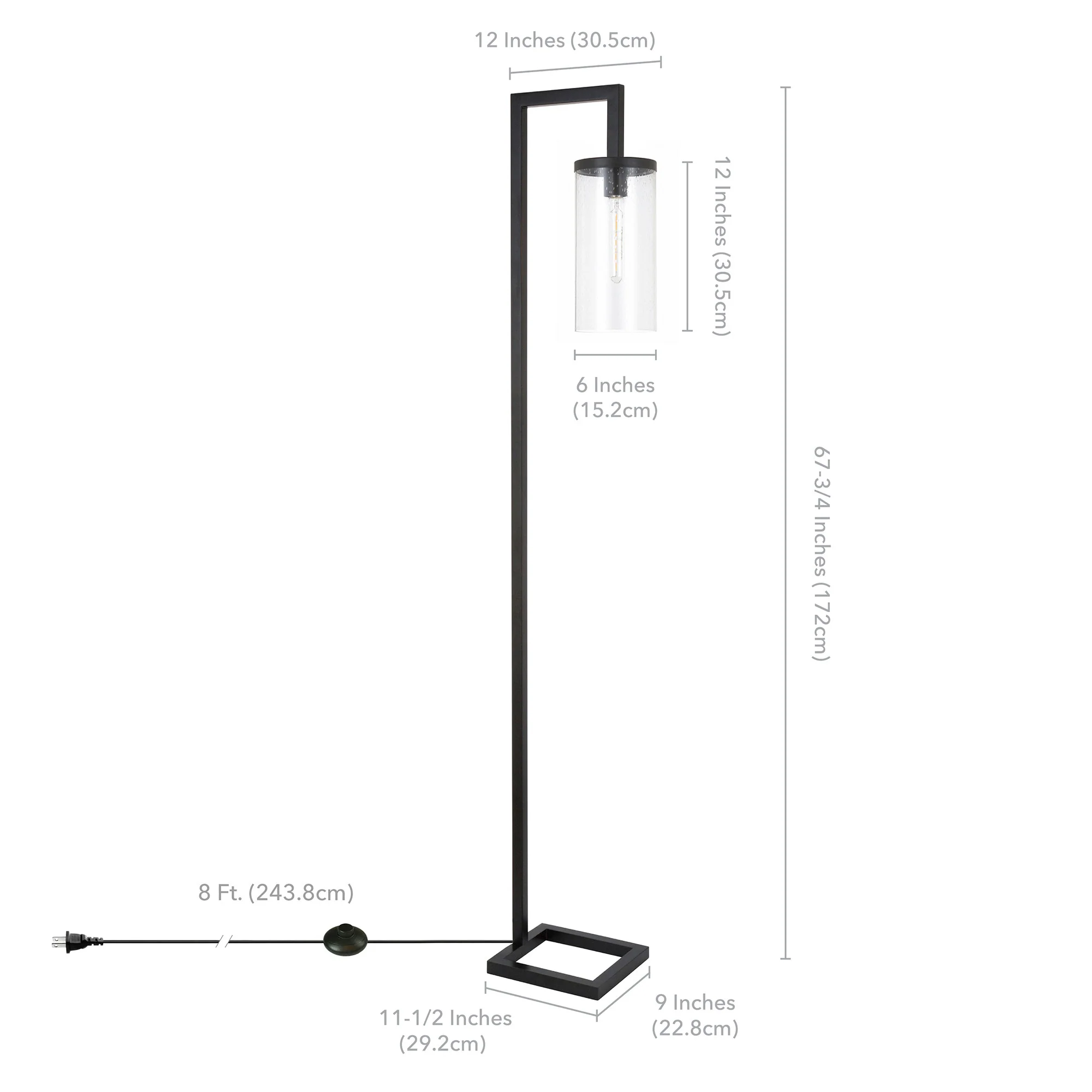 67" Blackened Bronze Modern Floor Lamp With Seeded Glass Drum Shade By Homeroots - Image 4