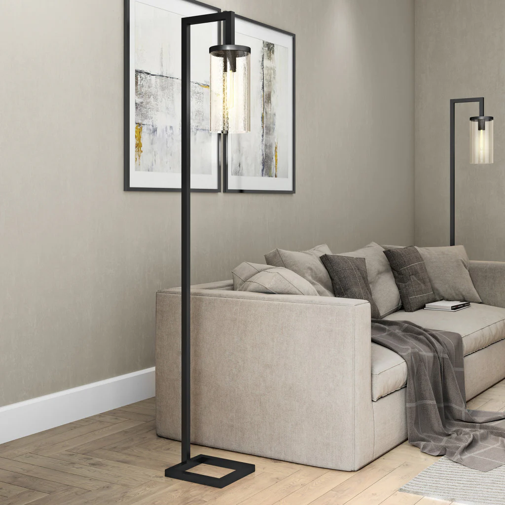 67" Blackened Bronze Modern Floor Lamp With Seeded Glass Drum Shade By Homeroots - Image 6