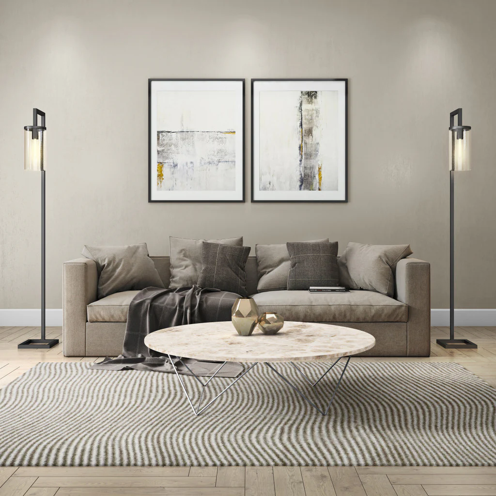 67" Blackened Bronze Modern Floor Lamp With Seeded Glass Drum Shade By Homeroots - Image 7