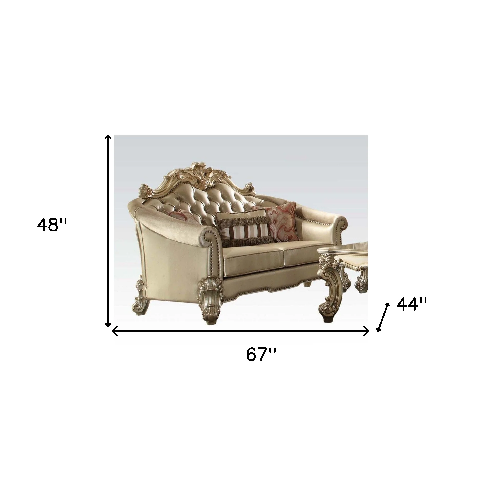 67" Bone And Gold Faux Leather Love Seat And Toss Pillows By Homeroots - Image 5