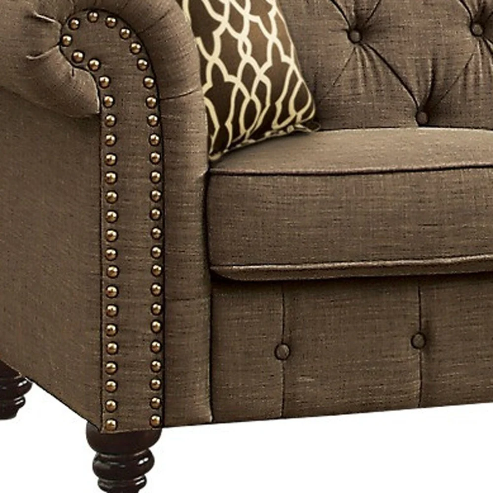 67" Brown 100% Linen And Black Love Seat By Homeroots - Image 3