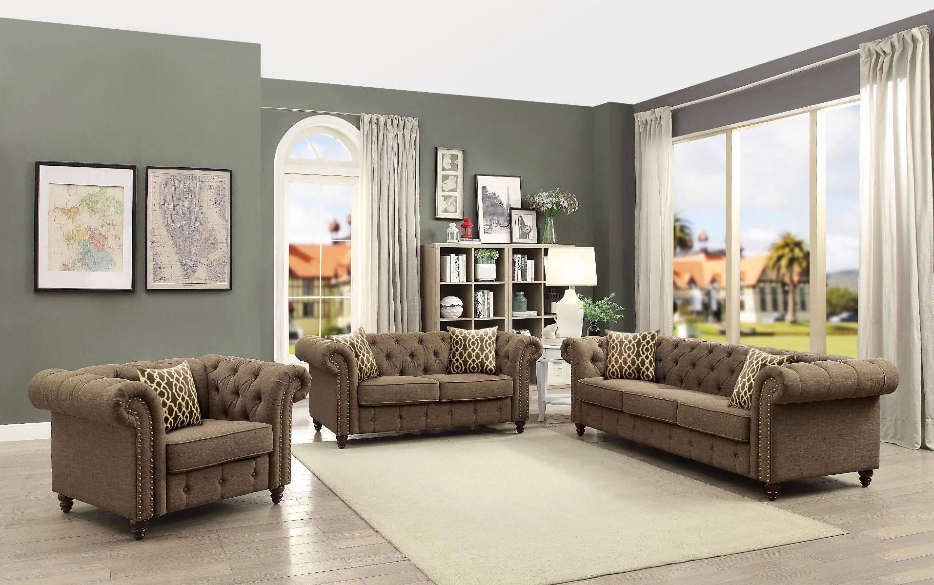 67" Brown 100% Linen And Black Love Seat By Homeroots - Image 4