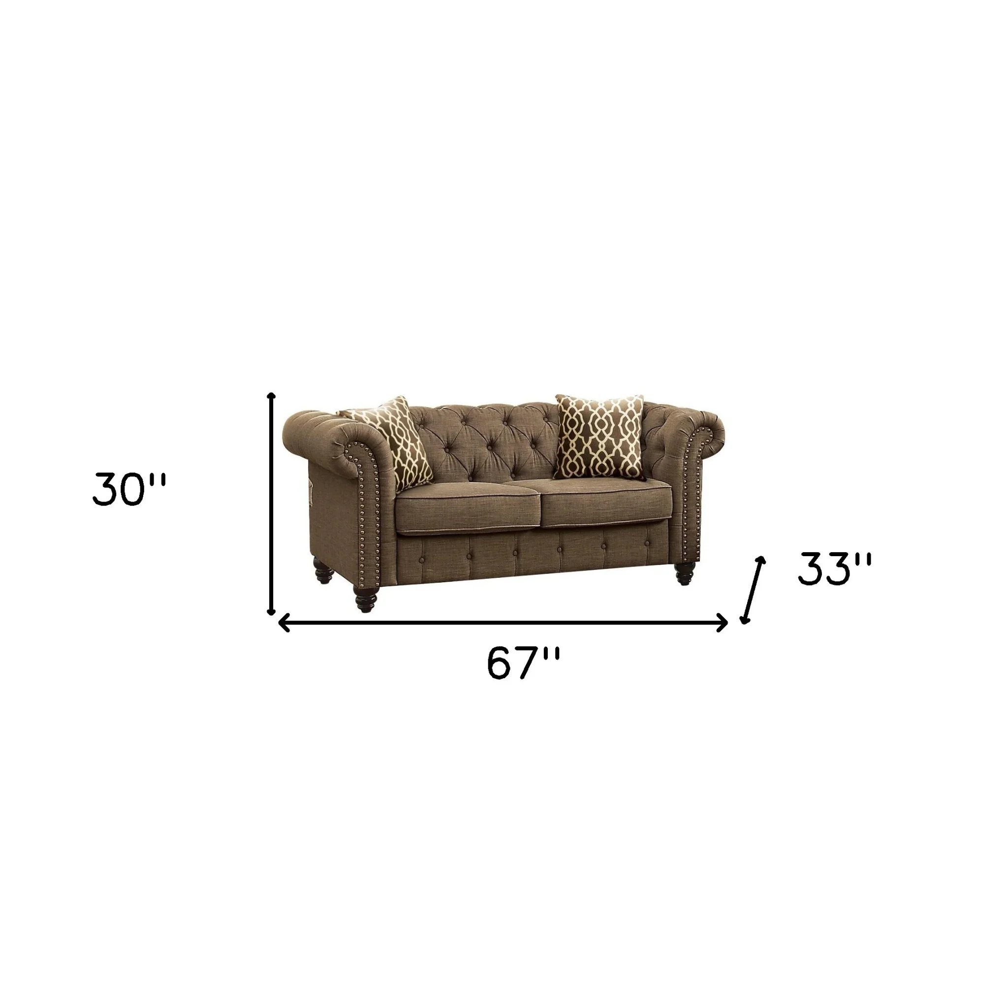 67" Brown 100% Linen And Black Love Seat By Homeroots - Image 5