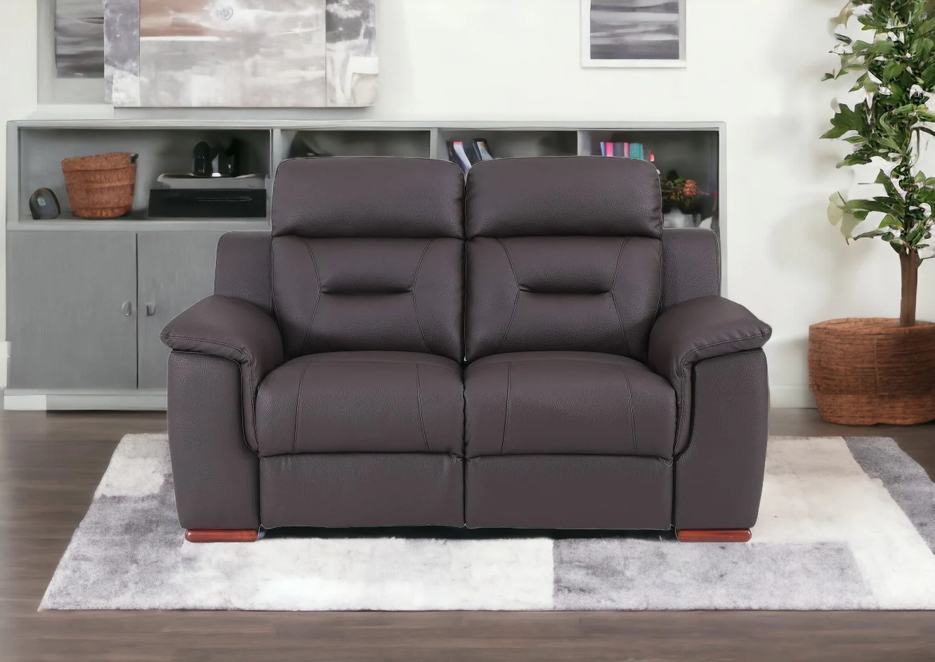 67" Brown Faux Leather Manual Reclining Love Seat By Homeroots - Image 2