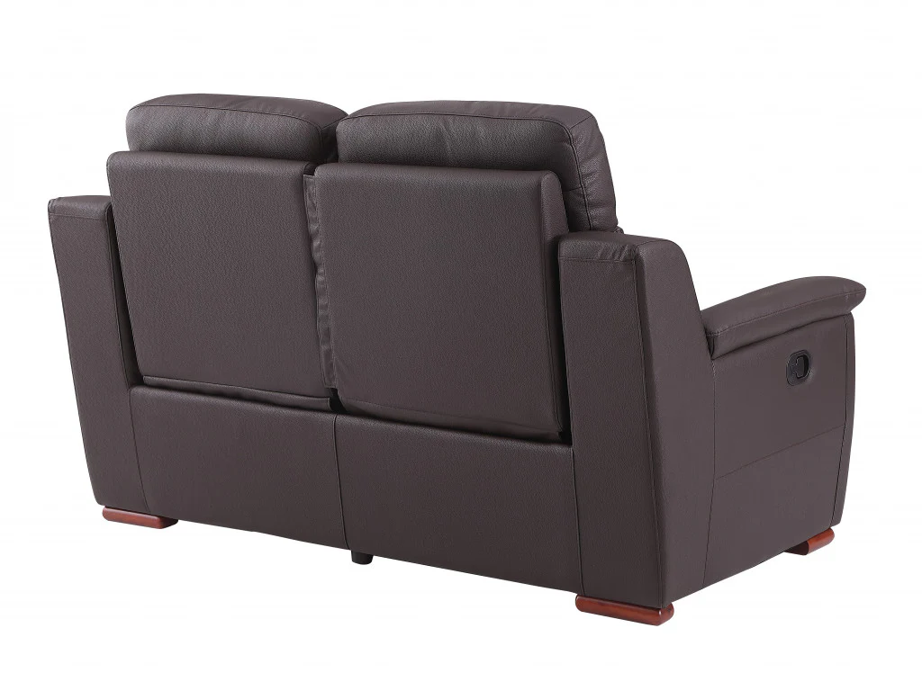 67" Brown Faux Leather Manual Reclining Love Seat By Homeroots - Image 4