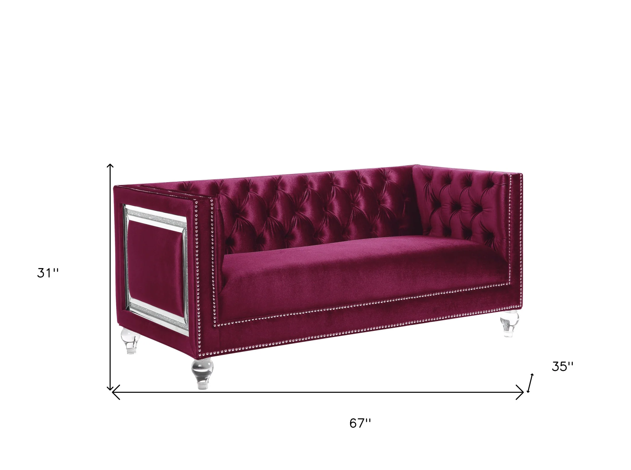 67" Burgundy And Silver Velvet Love Seat And Toss Pillows By Homeroots - Image 4