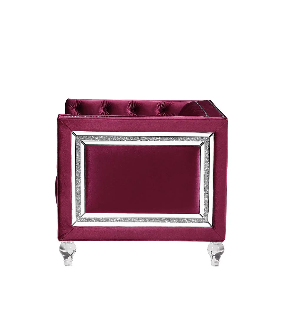 67" Burgundy Tufted Velvet Bling and Acrylic Love Seat By Homeroots - Image 2