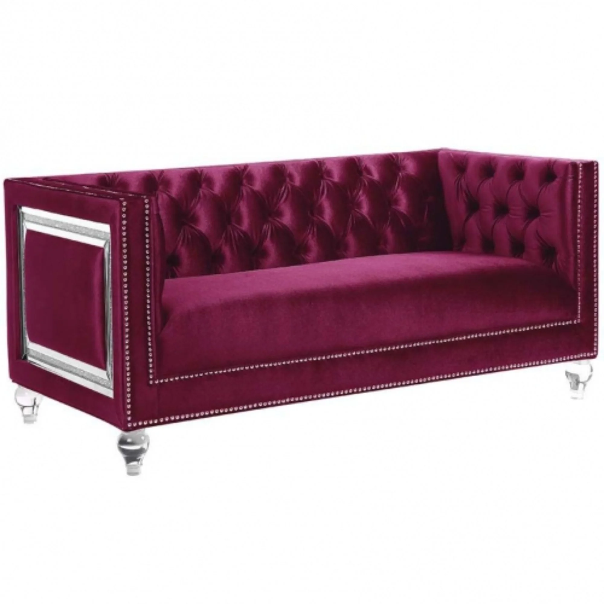 67" Burgundy Tufted Velvet Bling and Acrylic Love Seat By Homeroots - Image 4