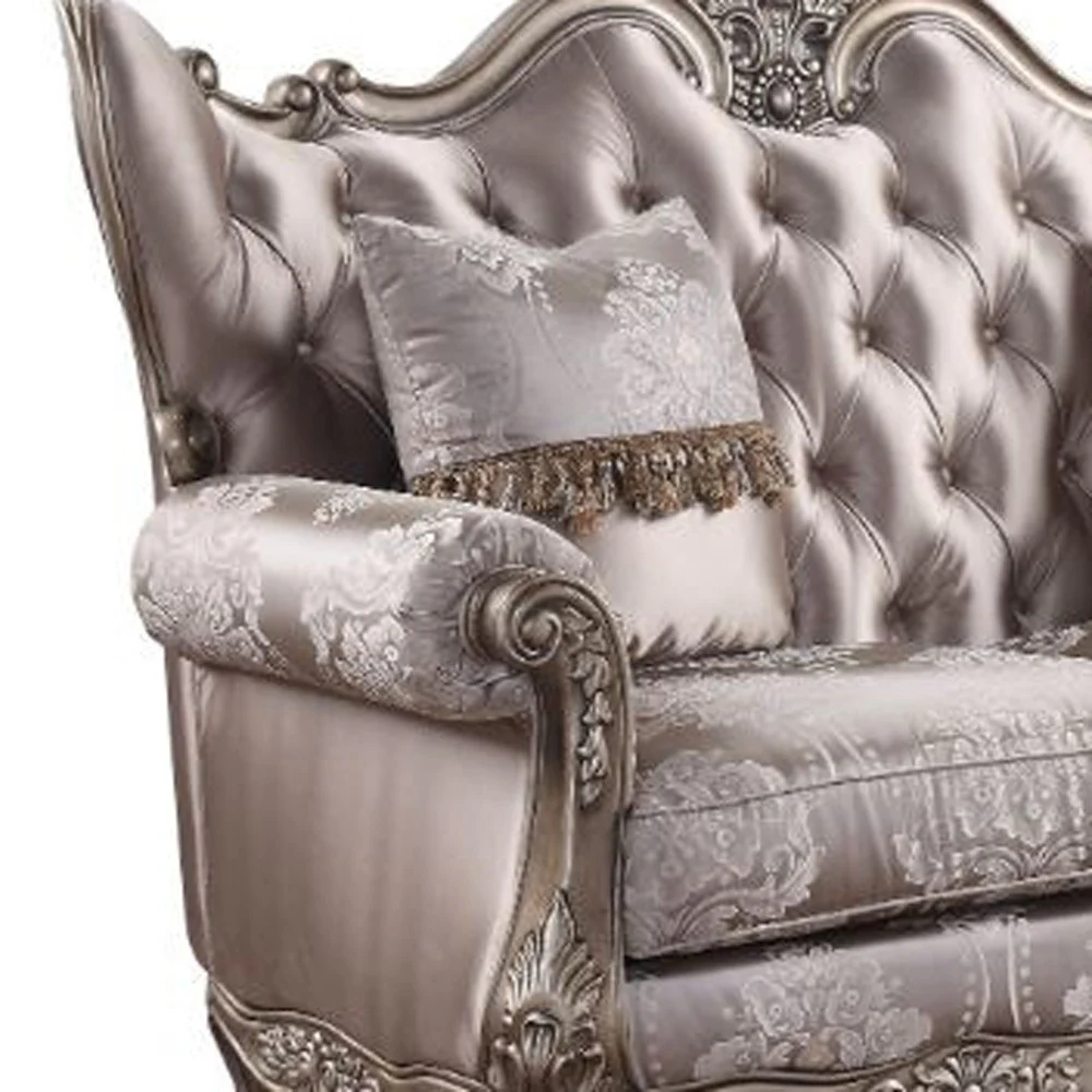 68" Pink And Platinum Silk Blend Love Seat And Toss Pillows By Homeroots - Image 3