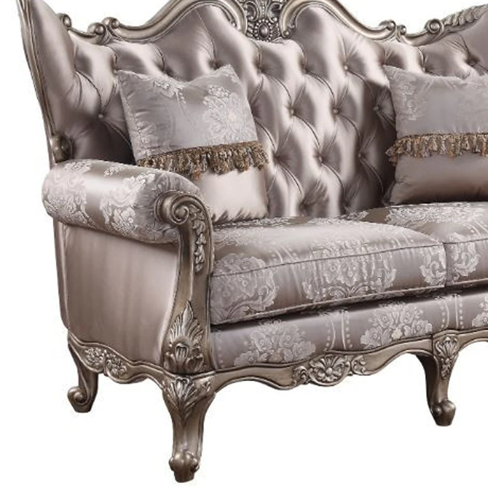 68" Pink And Platinum Silk Blend Love Seat And Toss Pillows By Homeroots - Image 4
