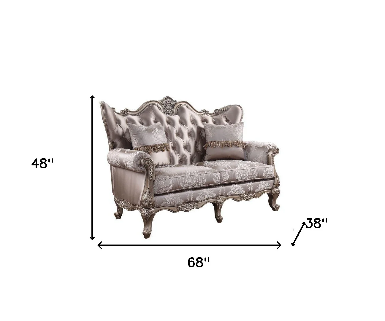 68" Pink And Platinum Silk Blend Love Seat And Toss Pillows By Homeroots - Image 5
