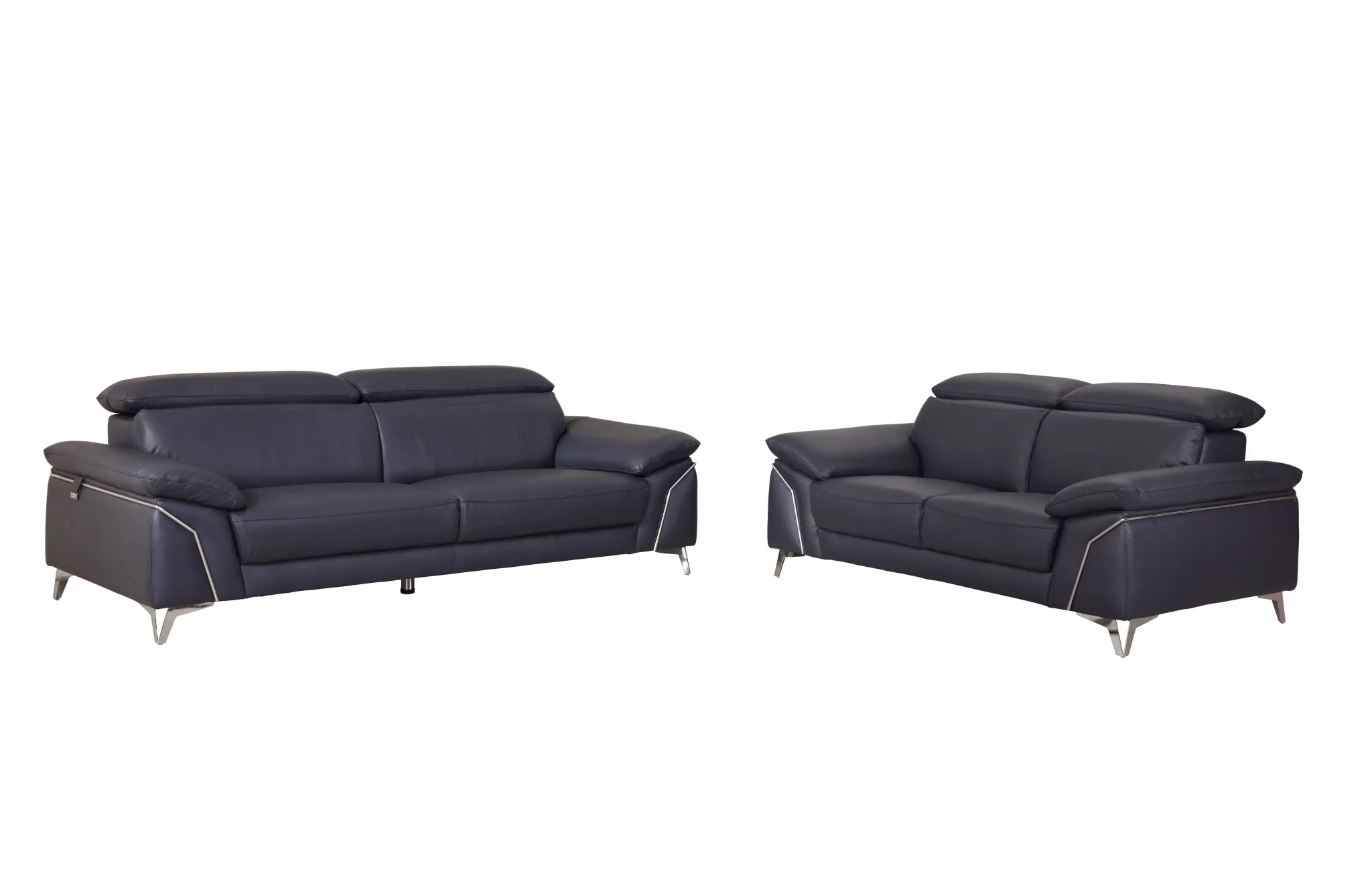 68'" X 41'"  X 39'" Modern Navy Leather Sofa And Loveseat By Homeroots - Image 5