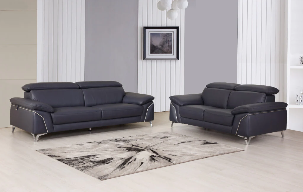 68'" X 41'"  X 39'" Modern Navy Leather Sofa And Loveseat By Homeroots - Image 6
