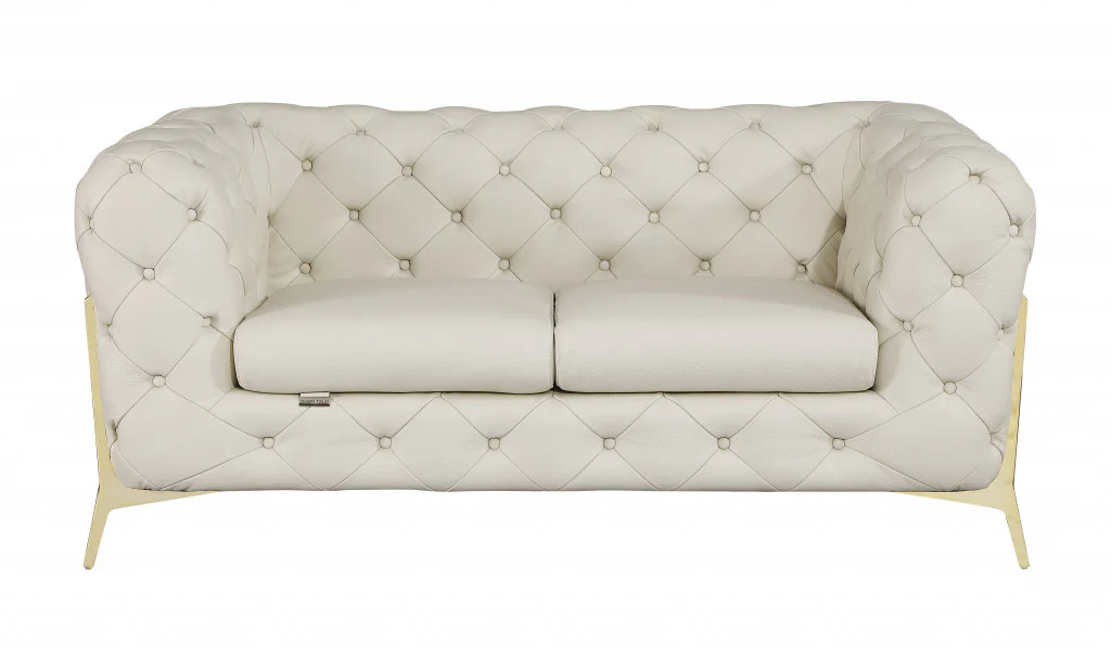 69" Black Tufted Italian Leather and Chrome Love Seat By Homeroots - Image 11