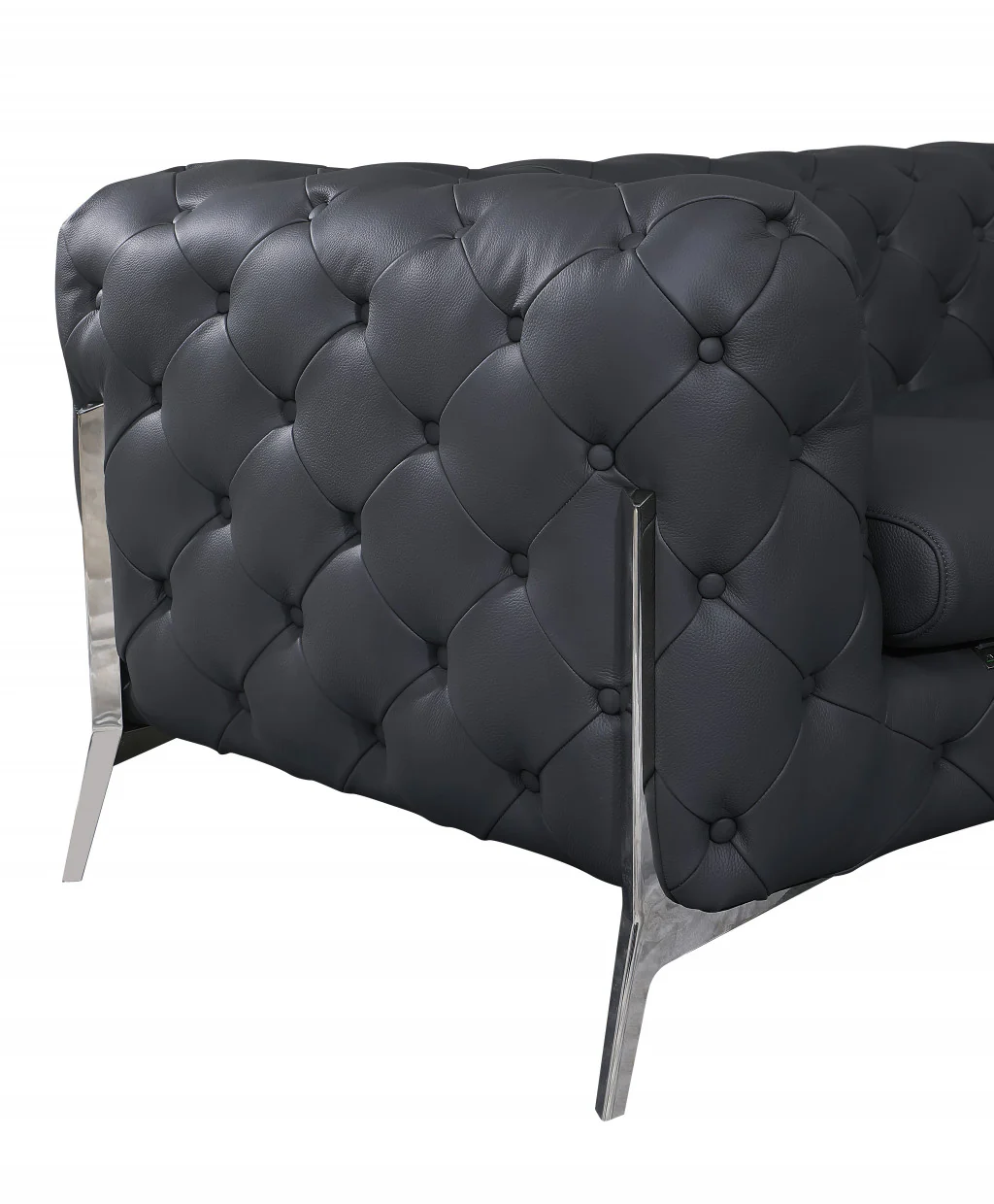 69" Black Tufted Italian Leather and Chrome Love Seat By Homeroots - Image 20