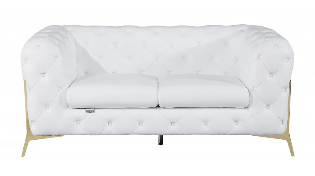 69" Black Tufted Italian Leather and Chrome Love Seat By Homeroots - Image 21