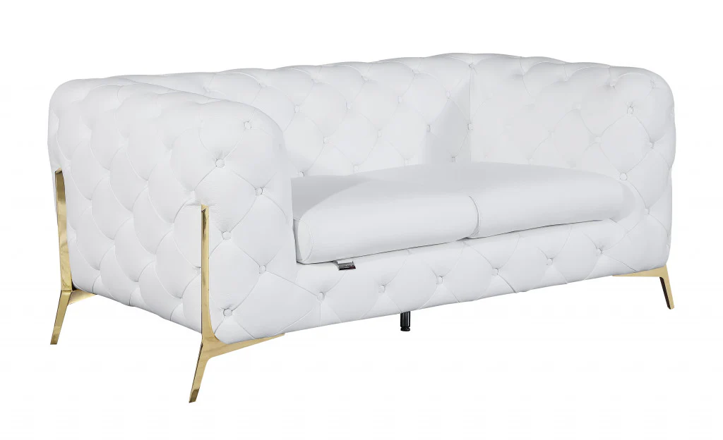 69" Black Tufted Italian Leather and Chrome Love Seat By Homeroots - Image 22