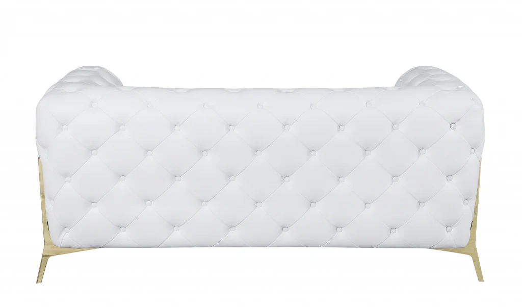 69" Black Tufted Italian Leather and Chrome Love Seat By Homeroots - Image 23