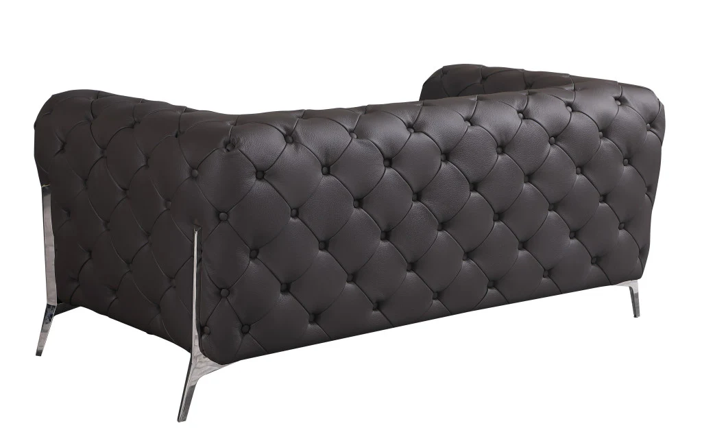 69" Black Tufted Italian Leather and Chrome Love Seat By Homeroots - Image 8