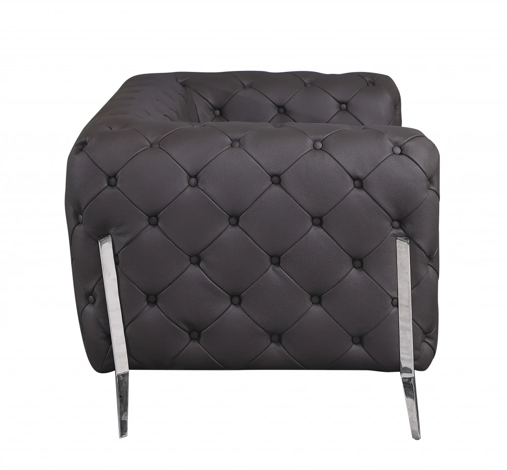 69" Black Tufted Italian Leather and Chrome Love Seat By Homeroots - Image 9