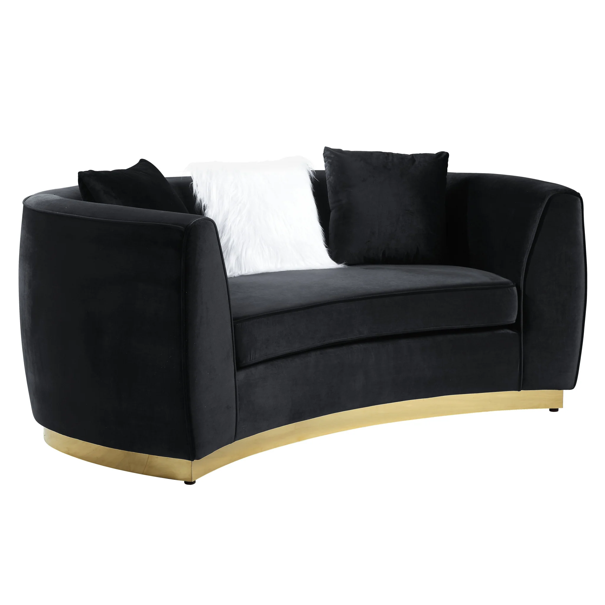 69" Black Velvet Curved Love Seat By Homeroots - Image 4