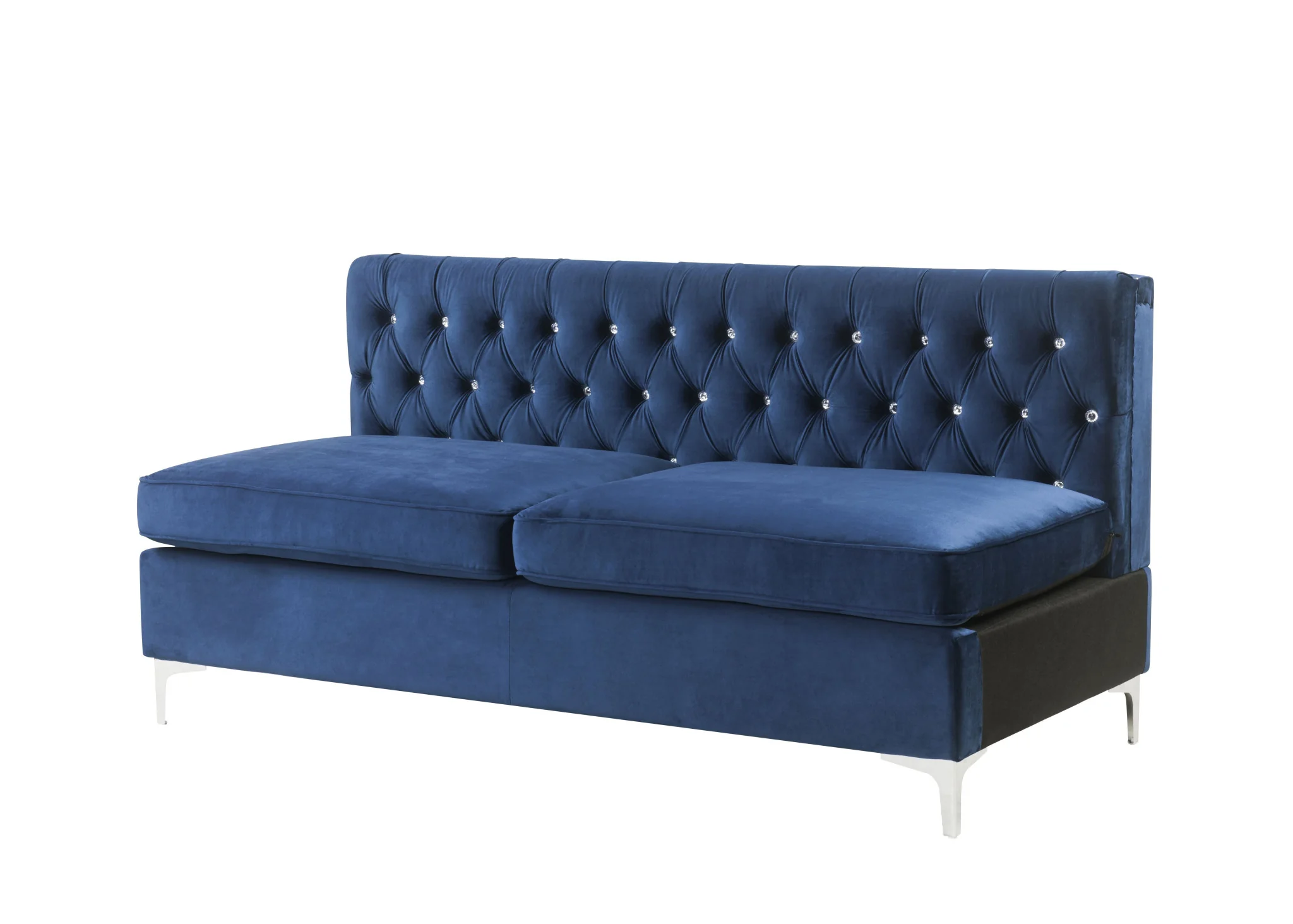 69" Blue Velvet And Silver Sofa With Two Toss Pillows By Homeroots - Image 2