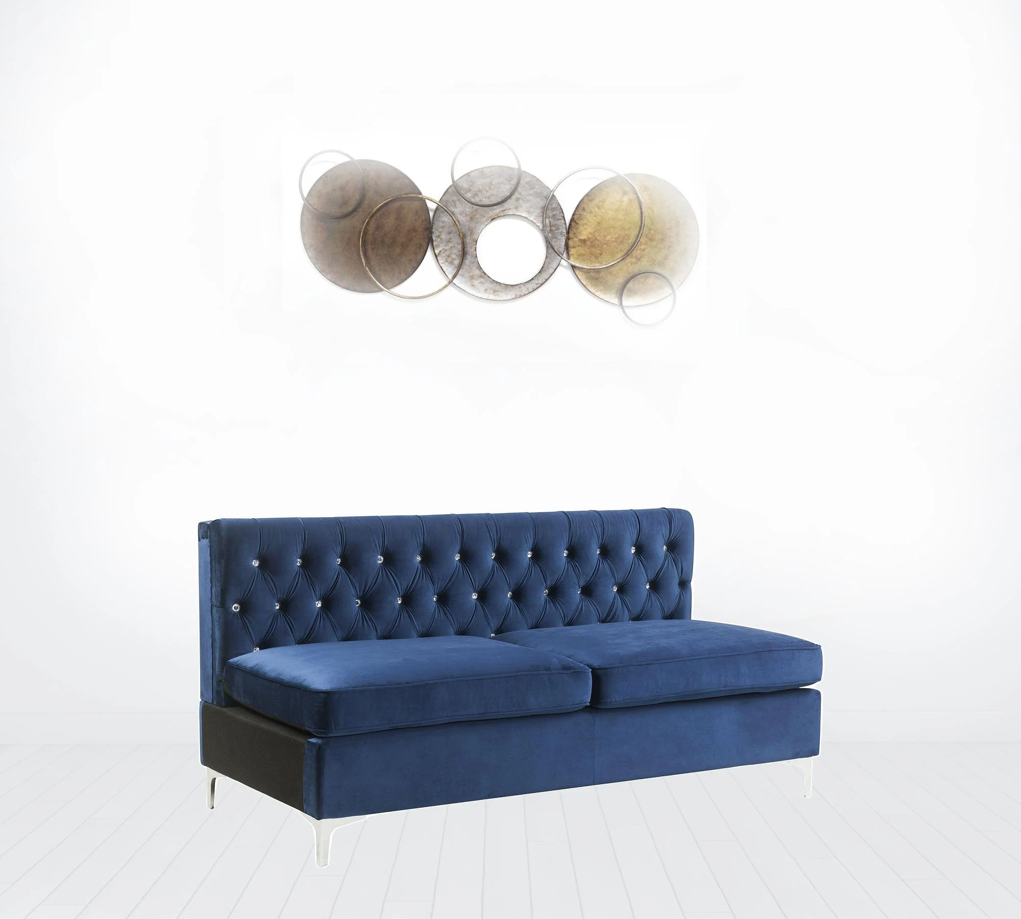 69" Blue Velvet And Silver Sofa With Two Toss Pillows By Homeroots - Image 3