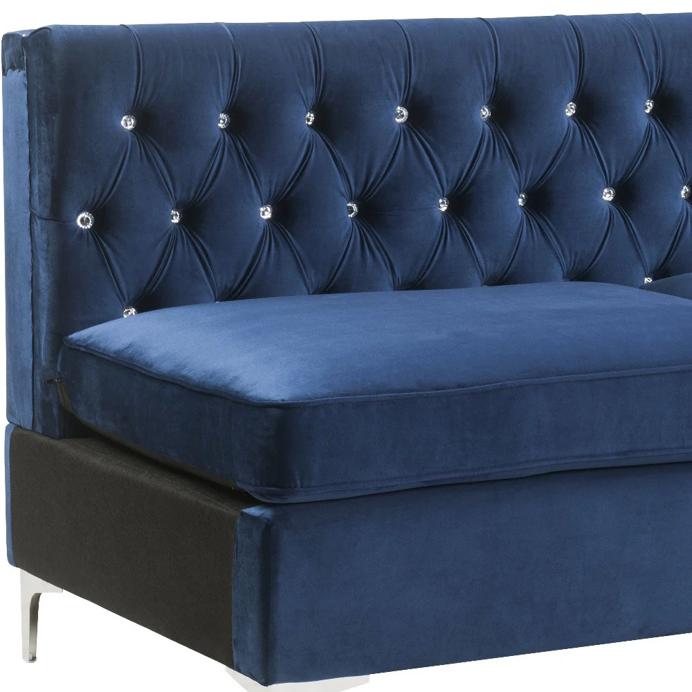 69" Blue Velvet And Silver Sofa With Two Toss Pillows By Homeroots - Image 4