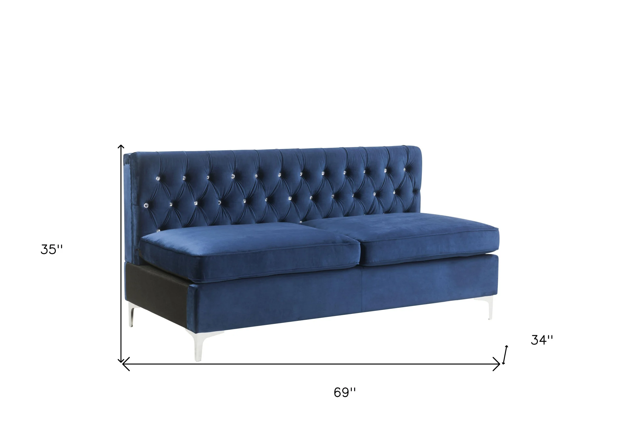 69" Blue Velvet And Silver Sofa With Two Toss Pillows By Homeroots - Image 6