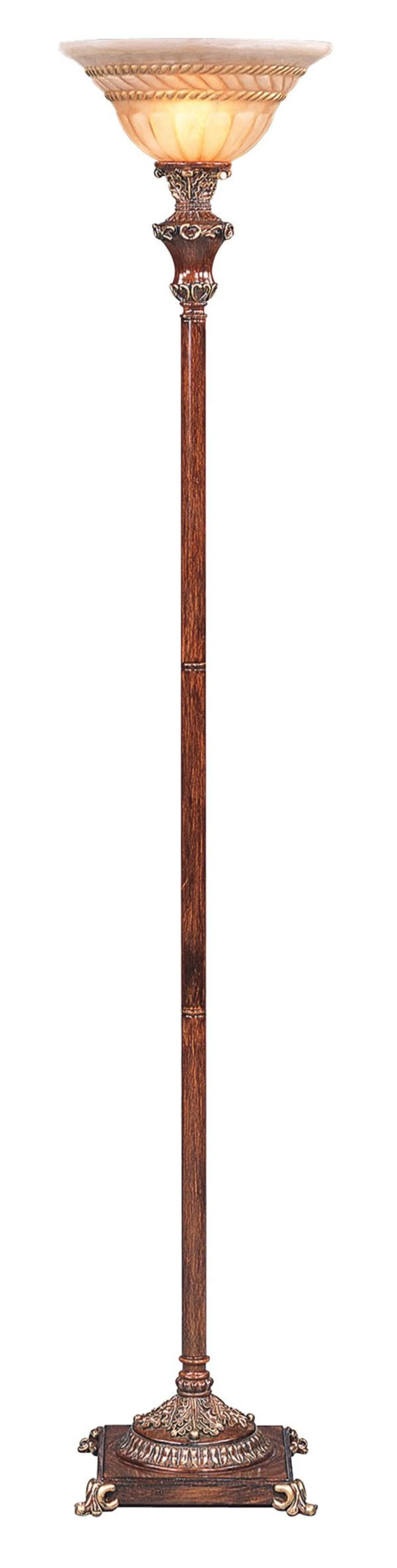 69" Brown Faux Wood Torchiere Floor Lamp With Brown Stained Glass Bell Shade By Homeroots - Image 5