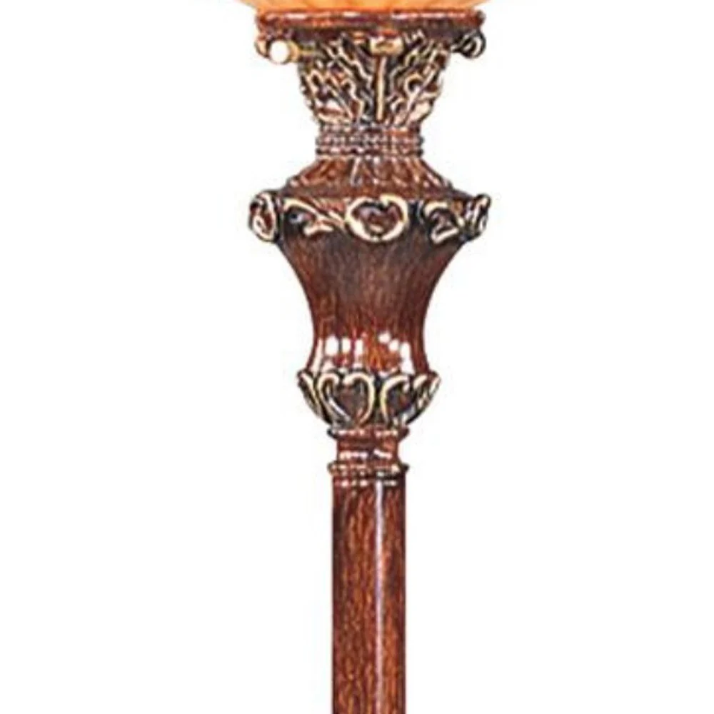 69" Brown Faux Wood Torchiere Floor Lamp With Brown Stained Glass Bell Shade By Homeroots - Image 6