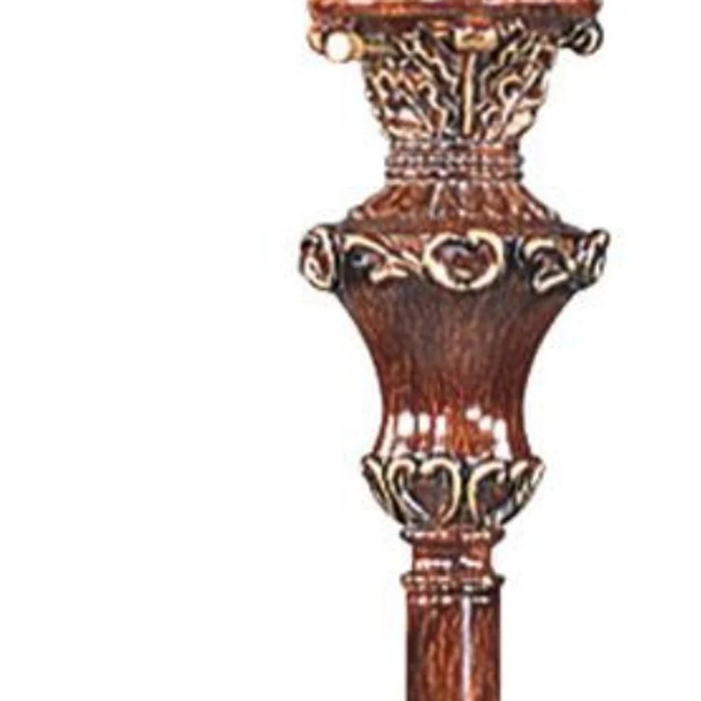 69" Brown Faux Wood Torchiere Floor Lamp With Brown Stained Glass Bell Shade By Homeroots - Image 7