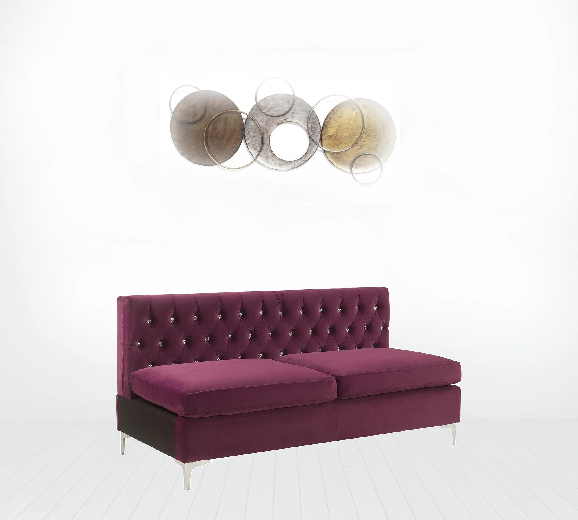 69" Burgundy Velvet And Silver Sofa With Two Toss Pillows By Homeroots - Image 3