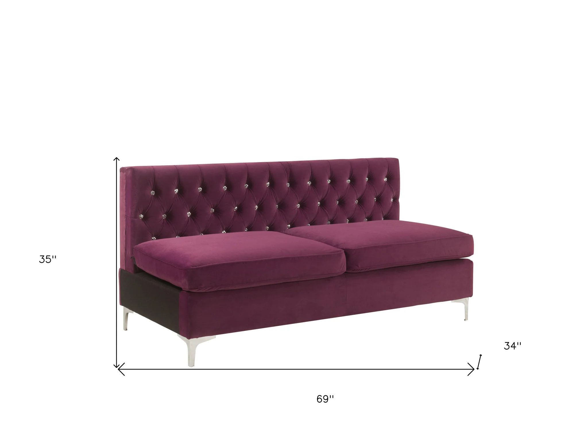 69" Burgundy Velvet And Silver Sofa With Two Toss Pillows By Homeroots - Image 6